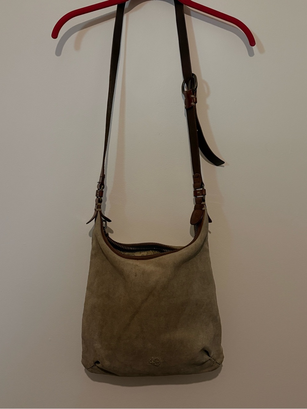 49 Square Miles Waxed Canvas Crossbody Shoulder Bag in Taupe with Leather Strap